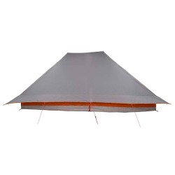 Tente familiale avec un grand auvent, grise et orange, pour 12 personnes, imperméable. 