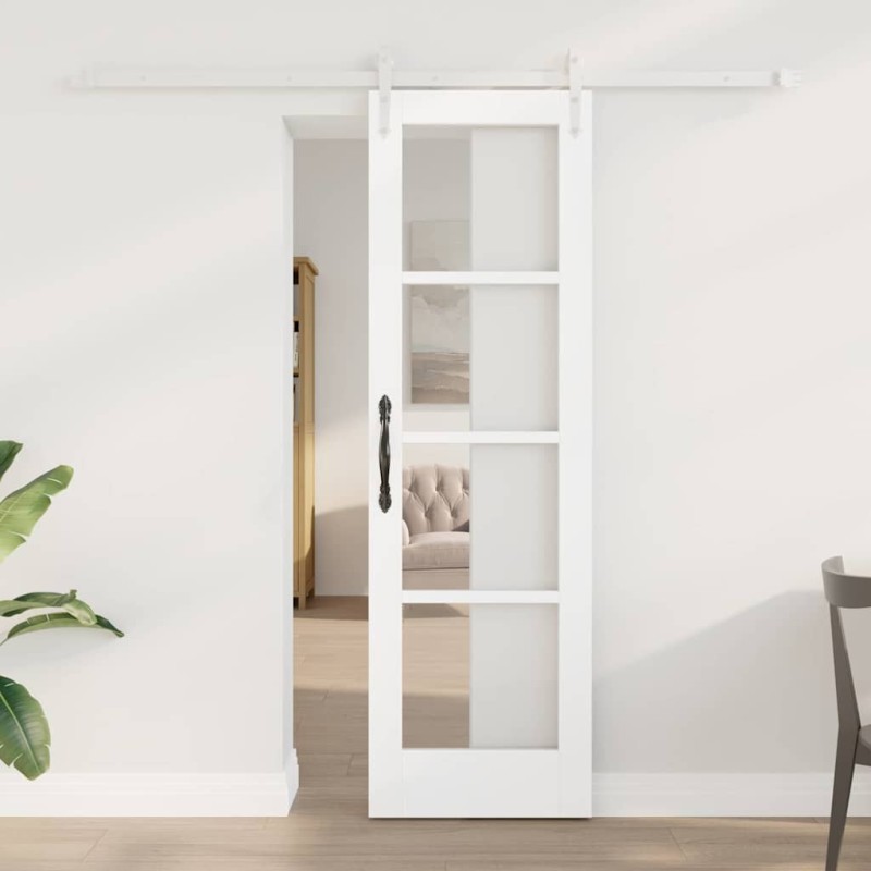 Porte Coulissante avec Kit de Matériel Blanche 61x198,5 cm en Bois Massif de Pin 