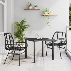 Ensemble de jardin 3 pièces en poly rotin noir 