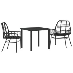 Ensemble de jardin 3 pièces en poly rotin noir 