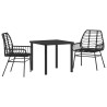 Ensemble de jardin 3 pièces en poly rotin noir 