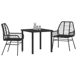 Ensemble de jardin 3 pièces en poly rotin noir 