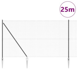 Clôture en fil soudé avec 13 poteaux en pointe Gris 1.6x25 m Acier 
