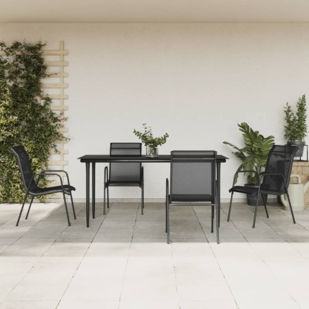 Ensemble à manger de jardin 5 pcs noir textilène et acier 