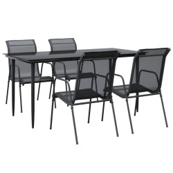 Ensemble à manger de jardin 5 pcs noir textilène et acier 
