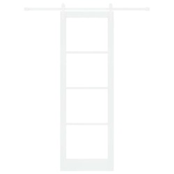 Porte Coulissante avec Kit Quincaillerie 'ORKDAL'Bois Massif & Verre Blanche 
