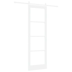 Porte Coulissante avec Kit Quincaillerie 'ORKDAL'Bois Massif & Verre Blanche 