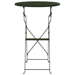 Table Bistro Pliante Vert Foncé Ø50 x 71 cm, en Acier Revêtu de Poudre 
