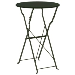 Table Bistro Pliante Vert Foncé Ø50 x 71 cm, en Acier Revêtu de Poudre 
