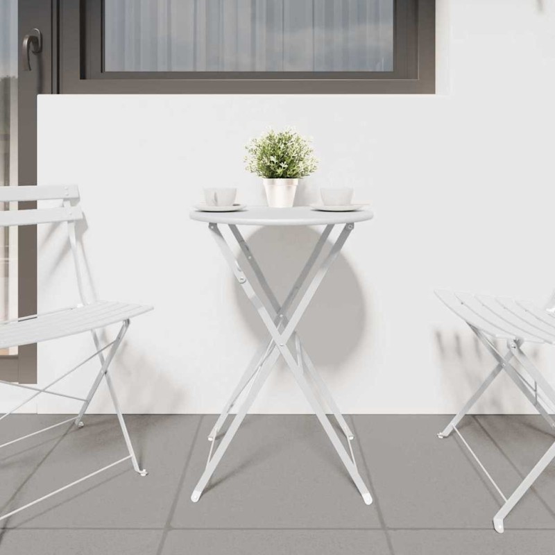 Table de bistro pliable blanche Ø50 x 71 cm en acier émaillé 