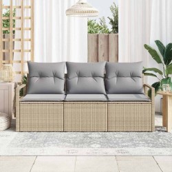 Set de salon de jardin en 3 pièces avec coussins beiges en poly rotin 