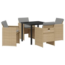 Ensemble de Salle à Manger de Jardin 5 Pièces avec Coussins Beiges en Rotin Synthétique 
