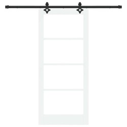 Porte coulissante avec ensemble de quincaillerie 'ORKDAL'Blanc en bois massif et en verre 