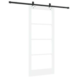 Porte coulissante avec ensemble de quincaillerie 'ORKDAL'Blanc en bois massif et en verre 