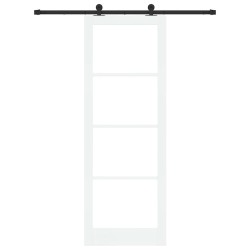 Porte Coulissante avec Quincaillerie 'ORKDAL'Bois Solide Blanc & Verre 