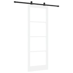 Porte Coulissante avec Quincaillerie 'ORKDAL'Bois Solide Blanc & Verre 