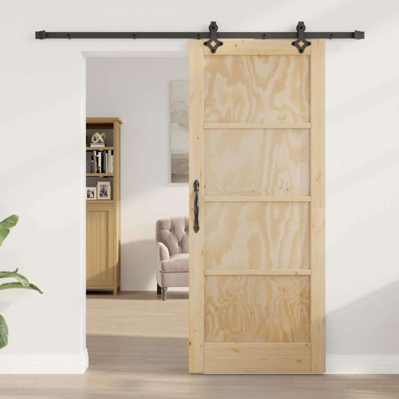 Porte coulissante avec ensemble de quincaillerie 83x202 cm en bois massif de pin 