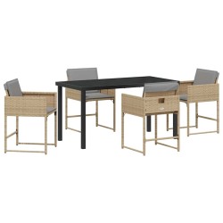 Set de jardin 5 pièces avec des coussins en poly rattan beige. 