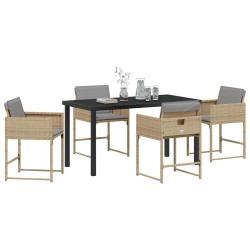 Set de jardin 5 pièces avec des coussins en poly rattan beige. 