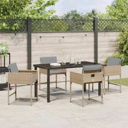 Set de jardin 5 pièces avec des coussins en poly rattan beige. 