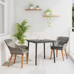 Ensemble de Jardin 3 pièces en poly rotin gris 