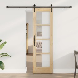 Porte Coulissante avec Ensemble de Matériel 61x198.5 cm Bois de Pin Massif 