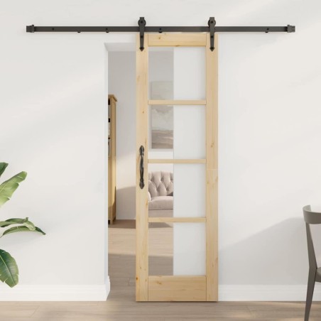 Porte Coulissante avec Ensemble de Matériel 61x198.5 cm Bois de Pin Massif 