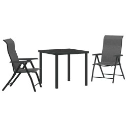 Ensemble repas de jardin 3 pièces en rattan poly gris 