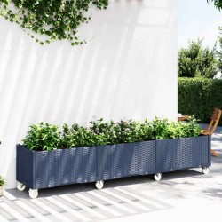 Jardinière à roulettes bleu gris 240x50x54 cm PP 