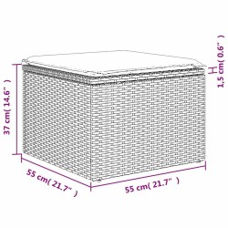 Tabouret de jardin avec coussin gris 55x55x37 cm en poly rotin 
