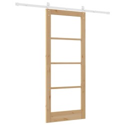 Ensemble de porte coulissante avec kit matériel 83x202 cm en bois massif de pin 