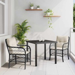 Ensemble de jardin 3 pièces avec coussins en poly rattan noir. 