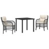Ensemble de jardin 3 pièces avec coussins en poly rattan noir. 