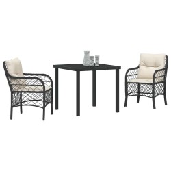 Ensemble de jardin 3 pièces avec coussins en poly rattan noir. 