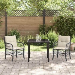 Ensemble de jardin 3 pièces avec coussins en poly rattan noir. 