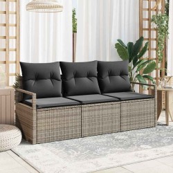 Set de canapés de jardin 3 pièces avec coussins en poly rattan gris 