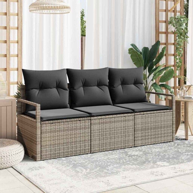 Set de canapés de jardin 3 pièces avec coussins en poly rattan gris 