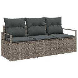 Set de canapés de jardin 3 pièces avec coussins en poly rattan gris 