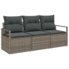 Set de canapés de jardin 3 pièces avec coussins en poly rattan gris 