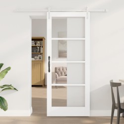 Porte coulissante avec quincaillerie 'ORKDAL'Bois massif blanc & Verre 