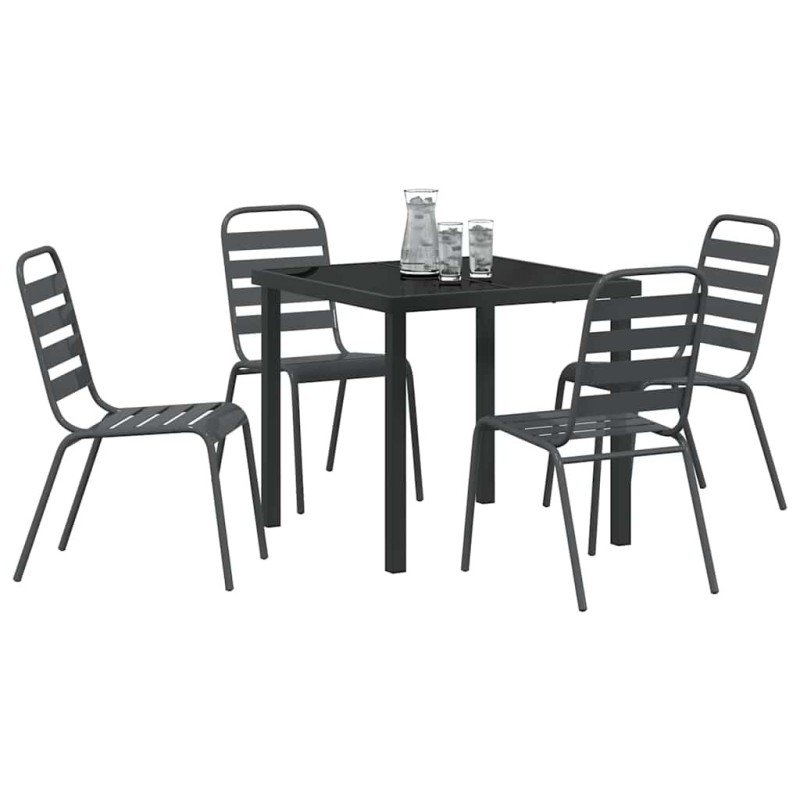 Set de salle à manger de jardin 5 pièces gris foncé en acier 