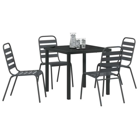 Set de salle à manger de jardin 5 pièces gris foncé en acier 