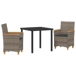 Ensemble de jardin de 3 pièces avec des coussins en poly rotin gris. 