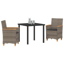Ensemble de jardin de 3 pièces avec des coussins en poly rotin gris. 