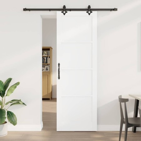 Porte coulissante avec quincaillerie blanche 78x232 cm en bois massif de pin 