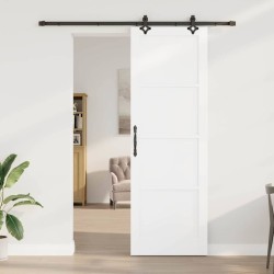 Porte Coulissante avec Ensemble de Quincaillerie Blanche 78x232 cm Bois de Pin Solide 