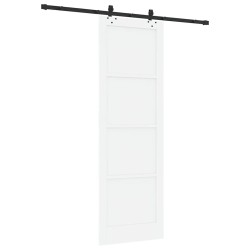 Porte Coulissante avec Ensemble de Quincaillerie Blanche 78x232 cm Bois de Pin Solide 