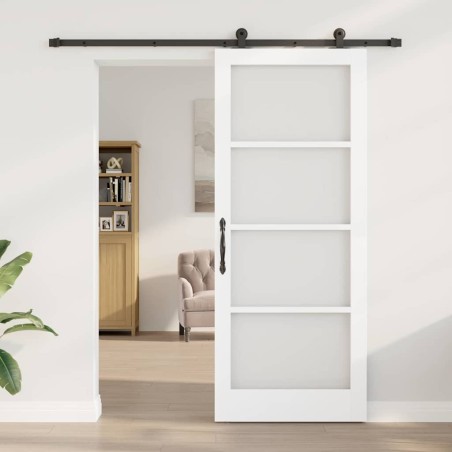 Porte Coulissante avec Matériel 'ORKDAL'Bois Solide Blanc et Verre 