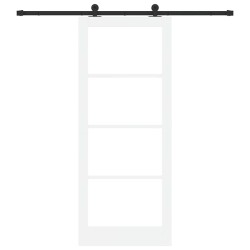 Porte Coulissante avec Matériel 'ORKDAL'Bois Solide Blanc et Verre 
