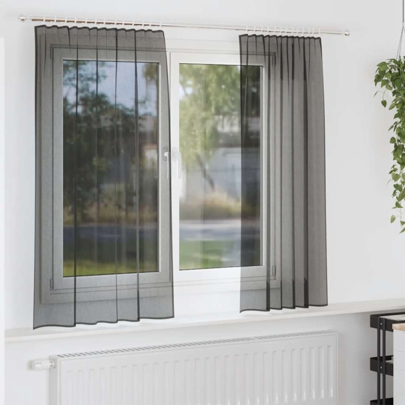 Rideaux en voile avec passe-tringles 2 pcs noir 
